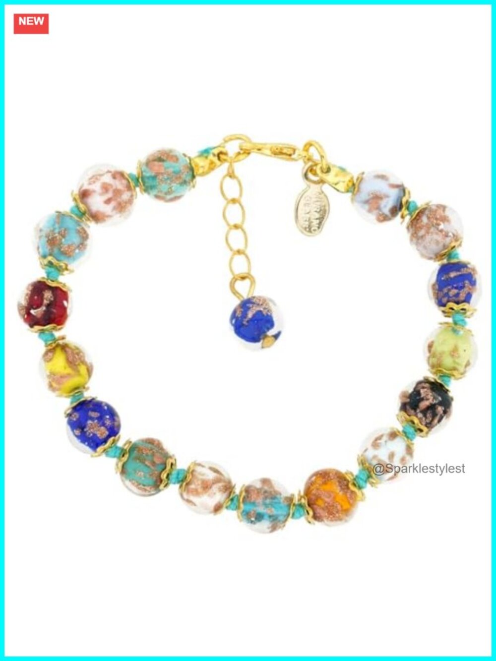 Murano Glass Bracelet Handmade in Italy Gold Plated Brass Beaded Womens Jewelry